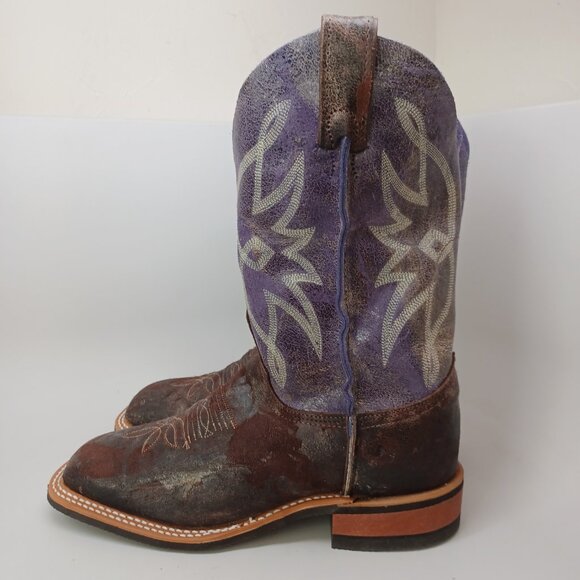 Justin Boots Brown Purple Leather Western Cowgirl Rodeo Womens 8.5 NEW - Picture 2 of 15